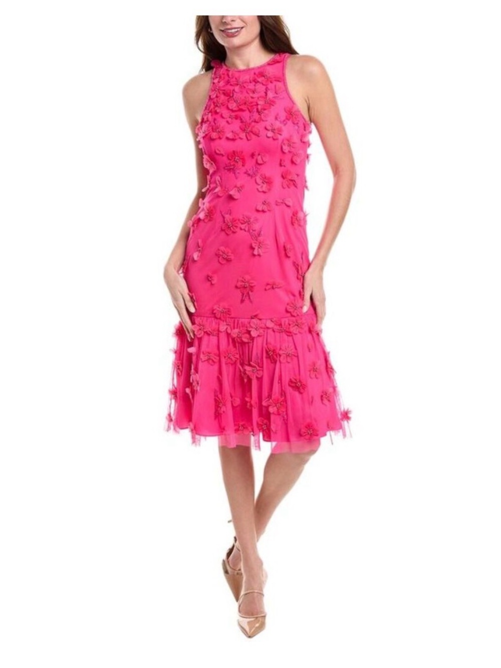 (SEND OFFERS) Aidan Mattox Womens  Floral Applique Embellished Midi Dress, Pink